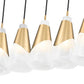 Z-Lite Aimie 5-Light Candelabra Bulb Base Modern Gold Steel Frame Feathered Whitel Glass Shade Linear Chandelier