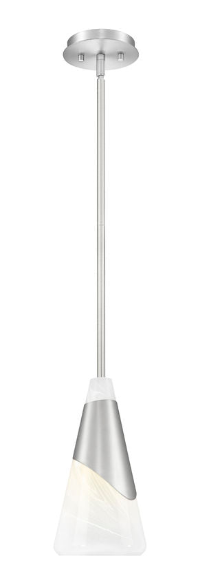 Z-Lite Aimie 7" 1-Light Candelabra Bulb Base Brushed Nickel Steel Frame Feathered White Glass Shade Pendant Light