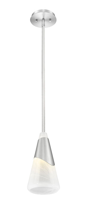Z-Lite Aimie 7" 1-Light Candelabra Bulb Base Brushed Nickel Steel Frame White Swirl Glass Shade Pendant Light