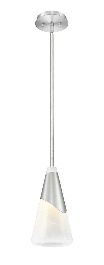 Z-Lite Aimie 7" 1-Light Candelabra Bulb Base Brushed Nickel Steel Frame White Swirl Glass Shade Pendant Light