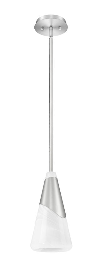 Z-Lite Aimie 7" 1-Light Candelabra Bulb Base Brushed Nickel Steel Frame White Swirl Glass Shade Pendant Light
