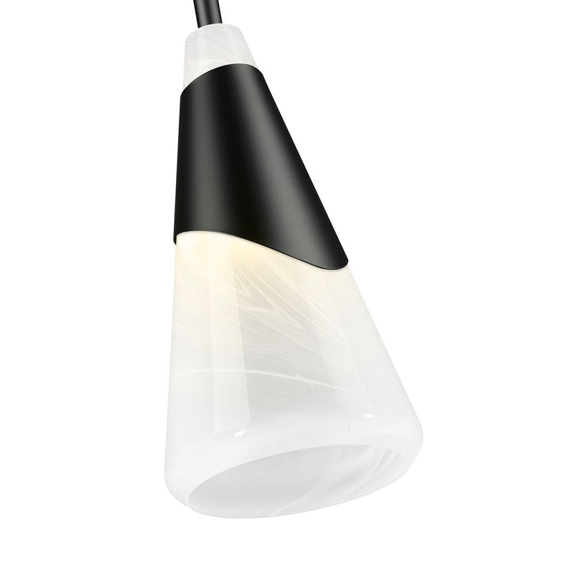 Z-Lite Aimie 7" 1-Light Candelabra Bulb Base Matte Black Steel Frame White Swirl Glass Shade Pendant Light