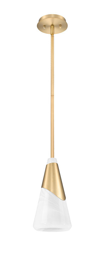 Z-Lite Aimie 7" 1-Light Candelabra Bulb Base Modern Gold Steel Frame White Swirl Glass Shade Pendant Light