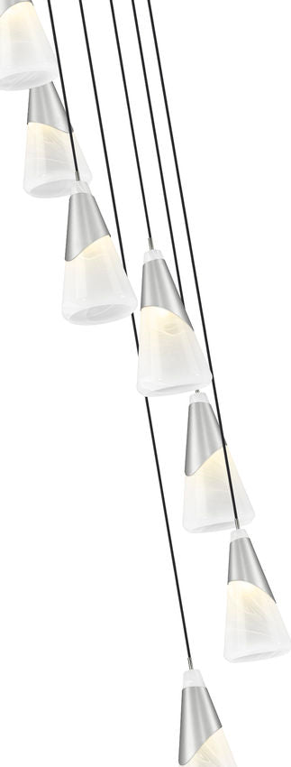 Z-Lite Aimie 7-Light Candelabra Bulb Base Brushed Nickel Steel Frame Feathered White Glass Shade Chandelier