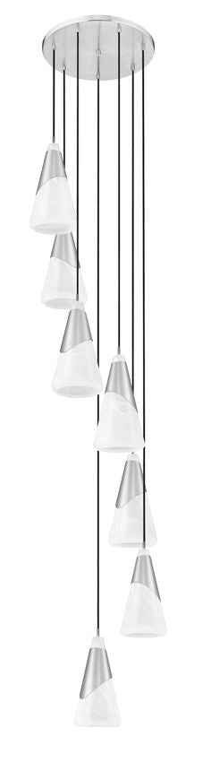Z-Lite Aimie 7-Light Candelabra Bulb Base Brushed Nickel Steel Frame Feathered White Glass Shade Chandelier
