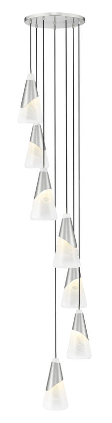 Z-Lite Aimie 7-Light Candelabra Bulb Base Brushed Nickel Steel Frame Feathered White Glass Shade Chandelier