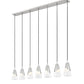 Z-Lite Aimie 7-Light Candelabra Bulb Base Brushed Nickel Steel Frame Feathered White Glass Shade Linear Chandelier