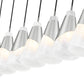 Z-Lite Aimie 7-Light Candelabra Bulb Base Brushed Nickel Steel Frame Feathered White Glass Shade Linear Chandelier