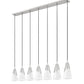 Z-Lite Aimie 7-Light Candelabra Bulb Base Brushed Nickel Steel Frame Feathered White Glass Shade Linear Chandelier