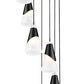 Z-Lite Aimie 7-Light Candelabra Bulb Base Matte Black Steel Frame Feathered White Glass Shade Chandelier