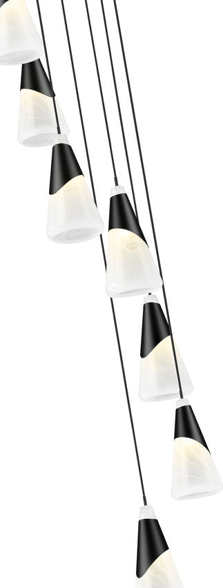 Z-Lite Aimie 7-Light Candelabra Bulb Base Matte Black Steel Frame Feathered White Glass Shade Chandelier