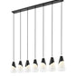 Z-Lite Aimie 7-Light Candelabra Bulb Base Matte Black Steel Frame Feathered White Glass Shade Linear Chandelier
