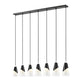 Z-Lite Aimie 7-Light Candelabra Bulb Base Matte Black Steel Frame Feathered White Glass Shade Linear Chandelier