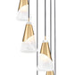 Z-Lite Aimie 7-Light Candelabra Bulb Base Modern Gold Steel Frame Feathered White Glass Shade Chandelier