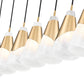Z-Lite Aimie 7-Light Candelabra Bulb Base Modern Gold Steel Frame Feathered White Glass Shade Linear Chandelier