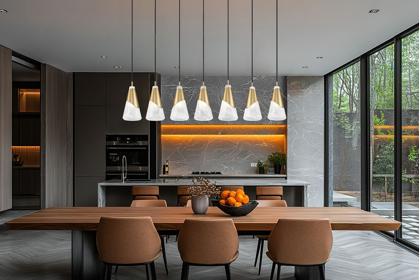 Z-Lite Aimie 7-Light Candelabra Bulb Base Modern Gold Steel Frame Feathered White Glass Shade Linear Chandelier