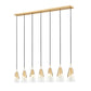 Z-Lite Aimie 7-Light Candelabra Bulb Base Modern Gold Steel Frame Feathered White Glass Shade Linear Chandelier
