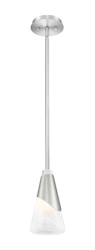 Z-Lite Aimie 828P6-ROD-BN 1-Light Candelabra Bulb Base Brushed Nickel Steel Frame Feathered White Glass Shade Pendant Light
