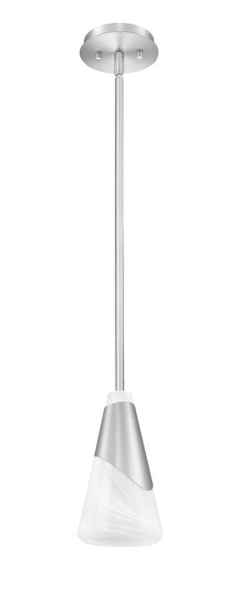 Z-Lite Aimie 828P6-ROD-BN 1-Light Candelabra Bulb Base Brushed Nickel Steel Frame Feathered White Glass Shade Pendant Light