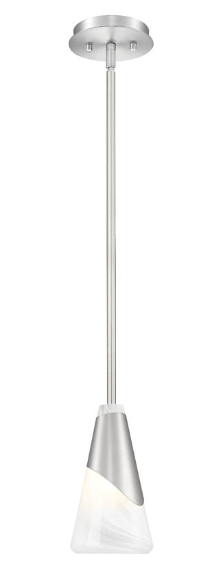 Z-Lite Aimie 828P6-ROD-BN 1-Light Candelabra Bulb Base Brushed Nickel Steel Frame Feathered White Glass Shade Pendant Light