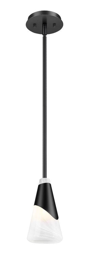 Z-Lite Aimie 828P6-ROD-MB 1-Light Candelabra Bulb Base Matte Black Steel Frame Feathered White Glass Shade Pendant Light