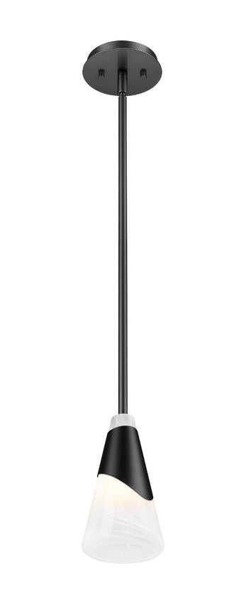 Z-Lite Aimie 828P6-ROD-MB 1-Light Candelabra Bulb Base Matte Black Steel Frame Feathered White Glass Shade Pendant Light