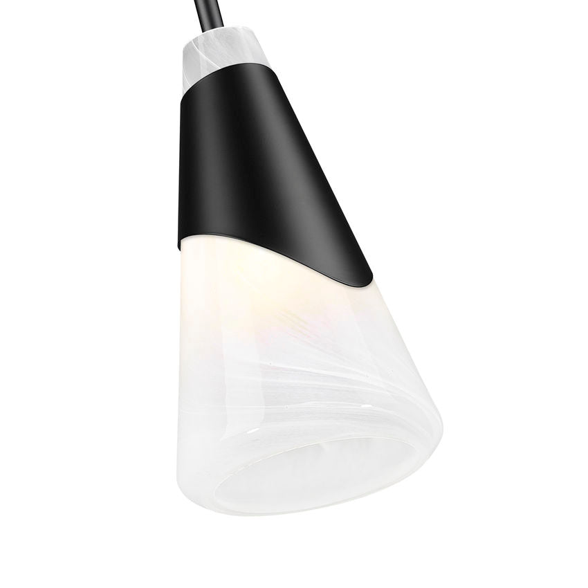 Z-Lite Aimie 828P6-ROD-MB 1-Light Candelabra Bulb Base Matte Black Steel Frame Feathered White Glass Shade Pendant Light