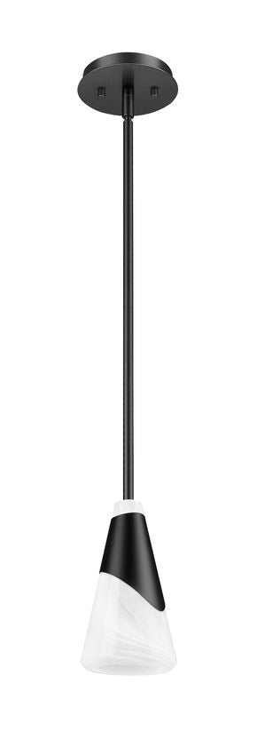 Z-Lite Aimie 828P6-ROD-MB 1-Light Candelabra Bulb Base Matte Black Steel Frame Feathered White Glass Shade Pendant Light