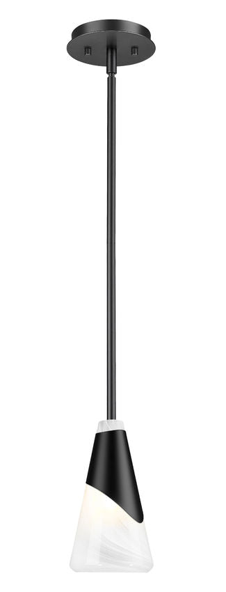 Z-Lite Aimie 828P6-ROD-MB 1-Light Candelabra Bulb Base Matte Black Steel Frame Feathered White Glass Shade Pendant Light