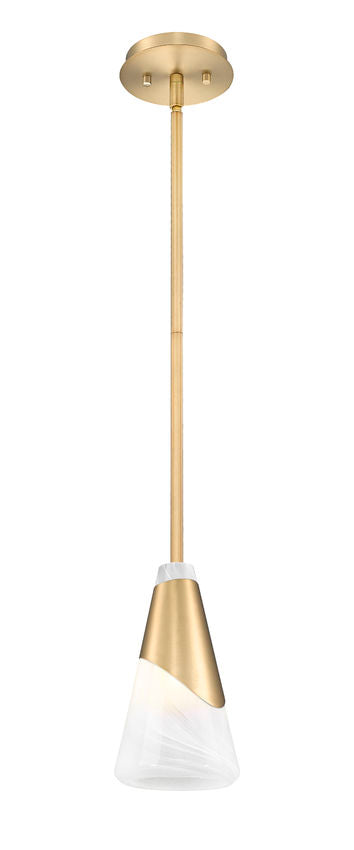 Z-Lite Aimie 828P6-ROD-MGLD 1-Light Candelabra Bulb Base Modern Gold Steel Frame Feathered White Glass Shade Pendant Light
