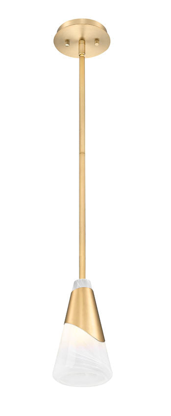 Z-Lite Aimie 828P6-ROD-MGLD 1-Light Candelabra Bulb Base Modern Gold Steel Frame Feathered White Glass Shade Pendant Light