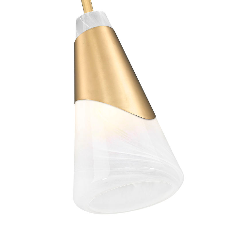 Z-Lite Aimie 828P6-ROD-MGLD 1-Light Candelabra Bulb Base Modern Gold Steel Frame Feathered White Glass Shade Pendant Light