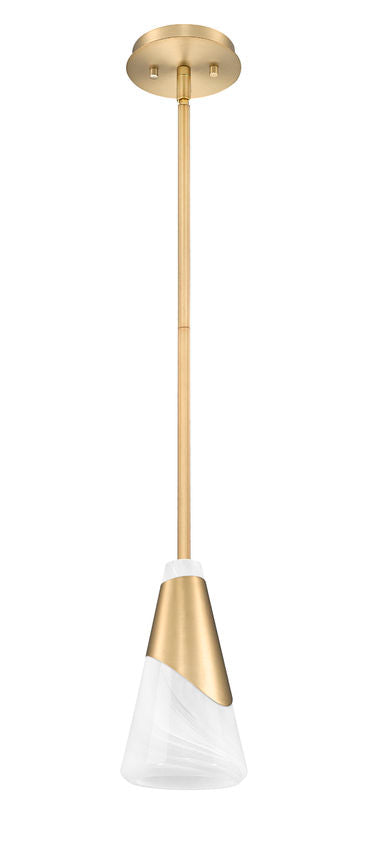 Z-Lite Aimie 828P6-ROD-MGLD 1-Light Candelabra Bulb Base Modern Gold Steel Frame Feathered White Glass Shade Pendant Light