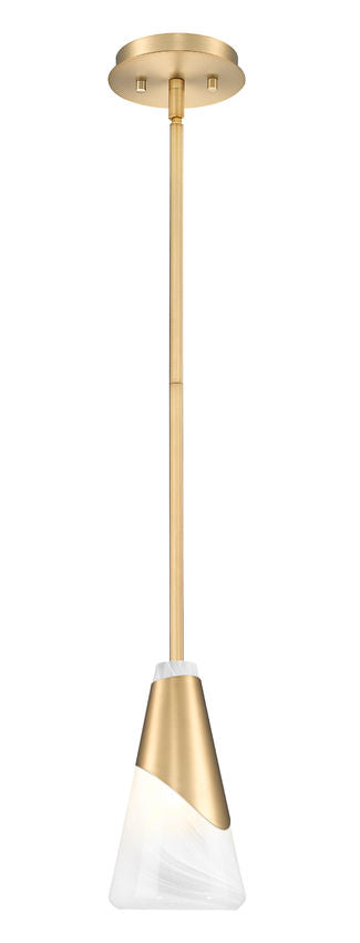 Z-Lite Aimie 828P6-ROD-MGLD 1-Light Candelabra Bulb Base Modern Gold Steel Frame Feathered White Glass Shade Pendant Light