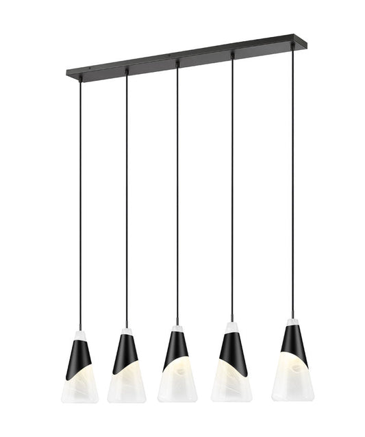 Z-Lite Aimie 828P7-5L-MB 5-Light Candelabra Bulb Base Matte Black Steel Frame Feathered White Glass Shade Linear Chandelier