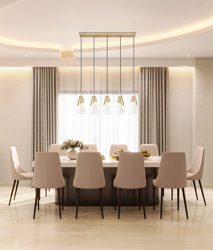 Z-Lite Aimie 828P7-5L-MGLD 5-Light Candelabra Bulb Base Modern Gold Steel Frame Feathered White Glass Shade Linear Chandelier