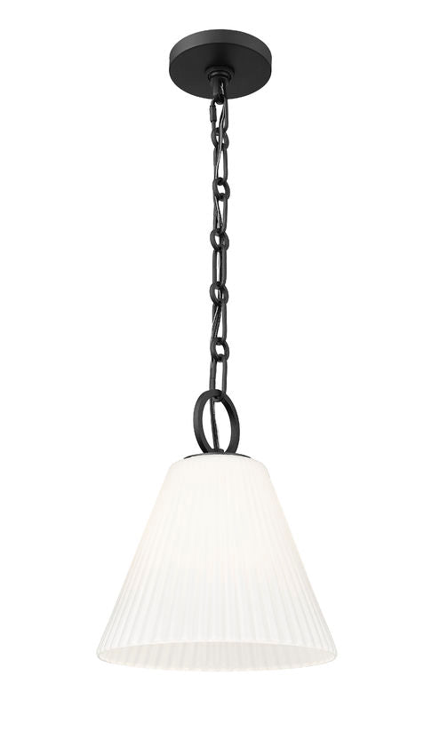 Z-Lite Alaric 10" 1-Light Matte Black Pendant Light With White Glass Shade