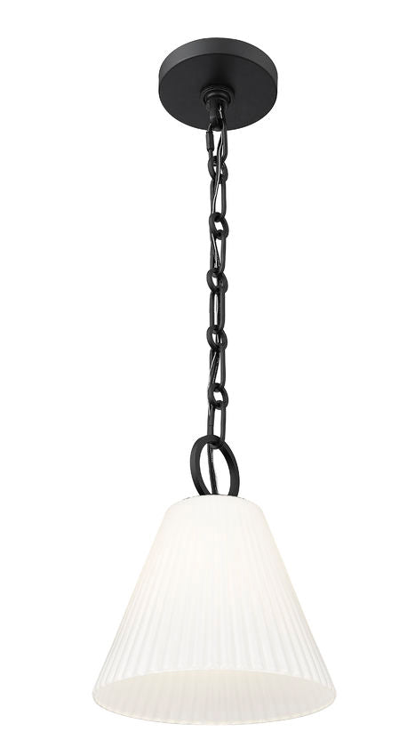 Z-Lite Alaric 10" 1-Light Matte Black Pendant Light With White Glass Shade