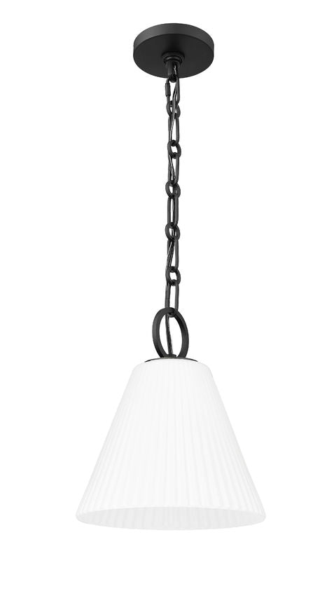 Z-Lite Alaric 10" 1-Light Matte Black Pendant Light With White Glass Shade