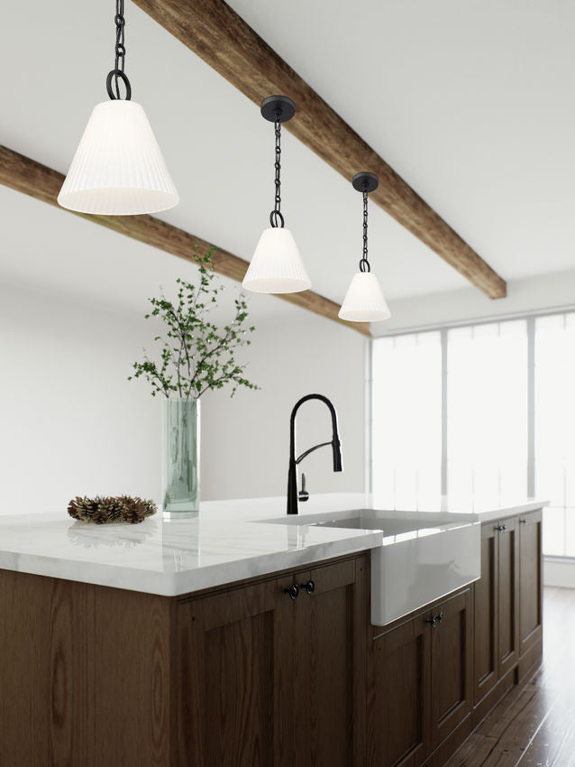 Z-Lite Alaric 10" 1-Light Matte Black Pendant Light With White Glass Shade