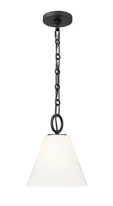 Z-Lite Alaric 10" 1-Light Matte Black Pendant Light With White Glass Shade