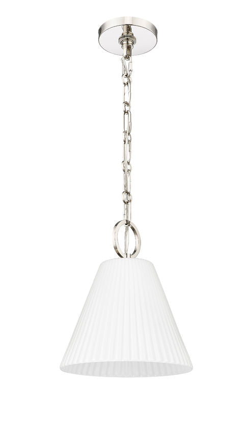 Z-Lite Alaric 10" 1-Light Polished Nickel Pendant Light With White Glass Shade