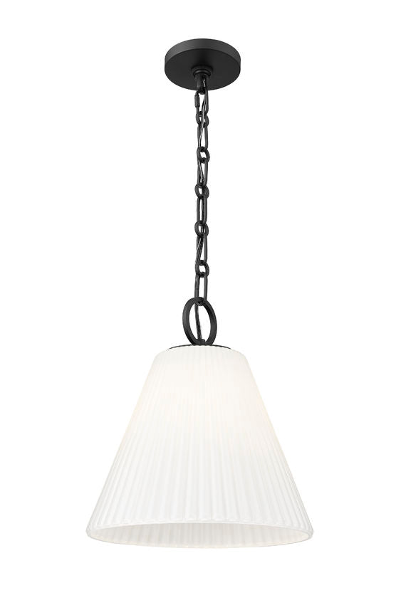 Z-Lite Alaric 14" 1-Light Matte Black Pendant Light With White Glass Shade
