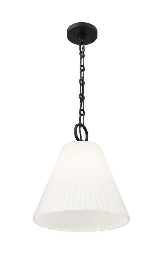 Z-Lite Alaric 14" 1-Light Matte Black Pendant Light With White Glass Shade