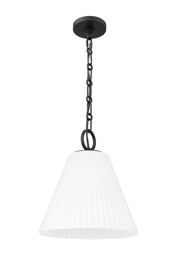 Z-Lite Alaric 14" 1-Light Matte Black Pendant Light With White Glass Shade