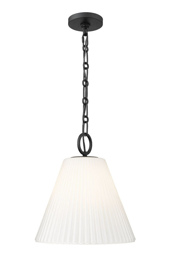 Z-Lite Alaric 14" 1-Light Matte Black Pendant Light With White Glass Shade