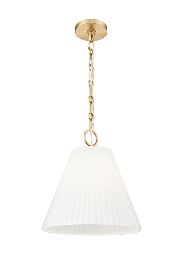 Z-Lite Alaric 14" 1-Light Modern Gold Pendant Light With White Glass Shade