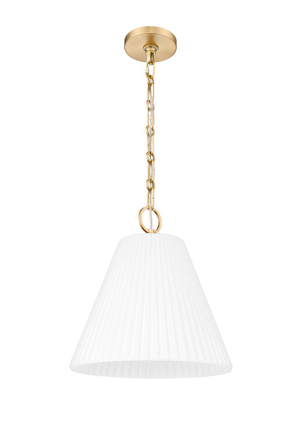Z-Lite Alaric 14" 1-Light Modern Gold Pendant Light With White Glass Shade