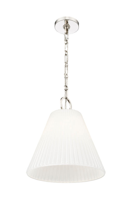 Z-Lite Alaric 14" 1-Light Polished Nickel Pendant Light With White Glass Shade