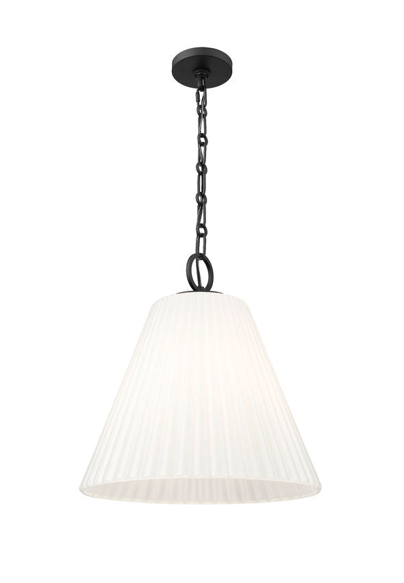 Z-Lite Alaric 18" 3-Light Matte Black Pendant Light With White Glass Shade